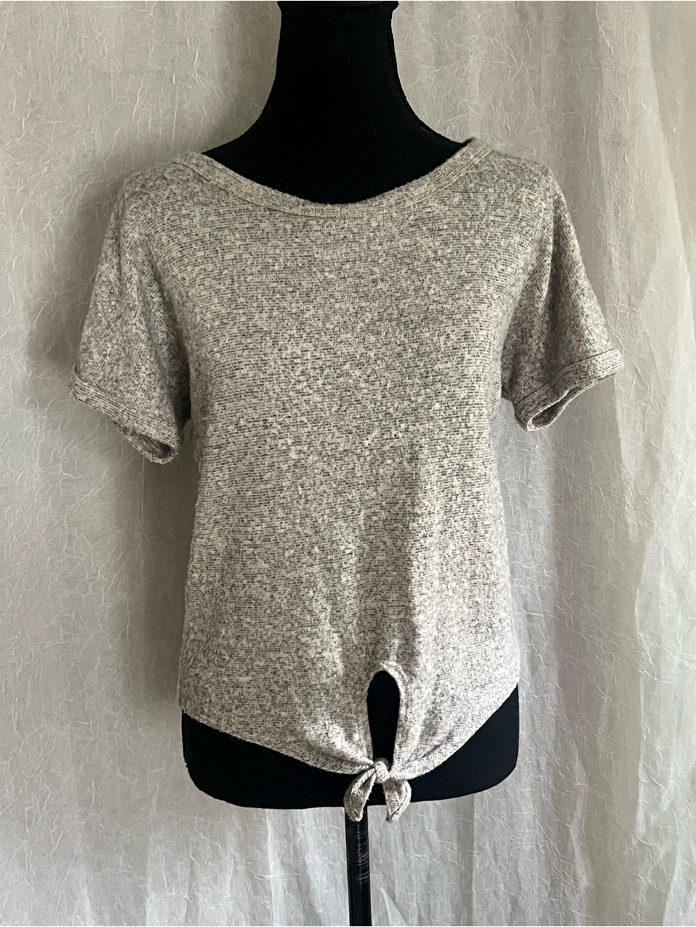 Short Sleeve Tie-Front super soft heathered top -grey